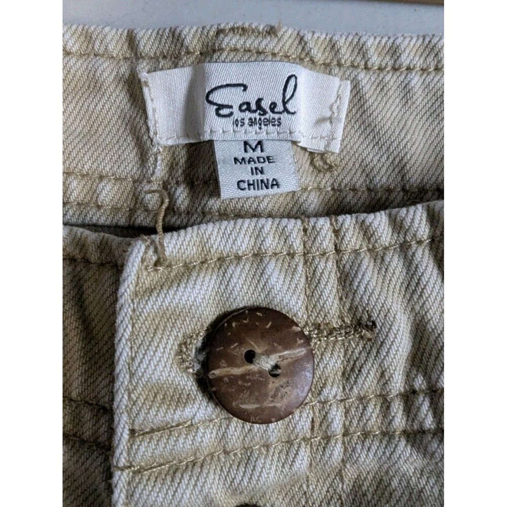 Easel Los Angeles Wide Leg Pants Medium Beige Button Fly High Rise Raw Hem Boho - Picture 2 of 16